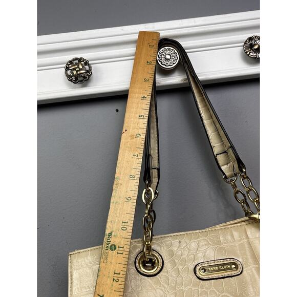 Anne Klein Coast Is Clear Purse Shoulderbag Tote Handbag Tan Cream Gold Chain - Picture 9 of 12